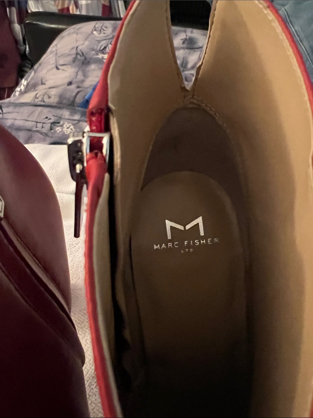 Marc Fisher Red Leather Ankle Boots with Silver Hardware